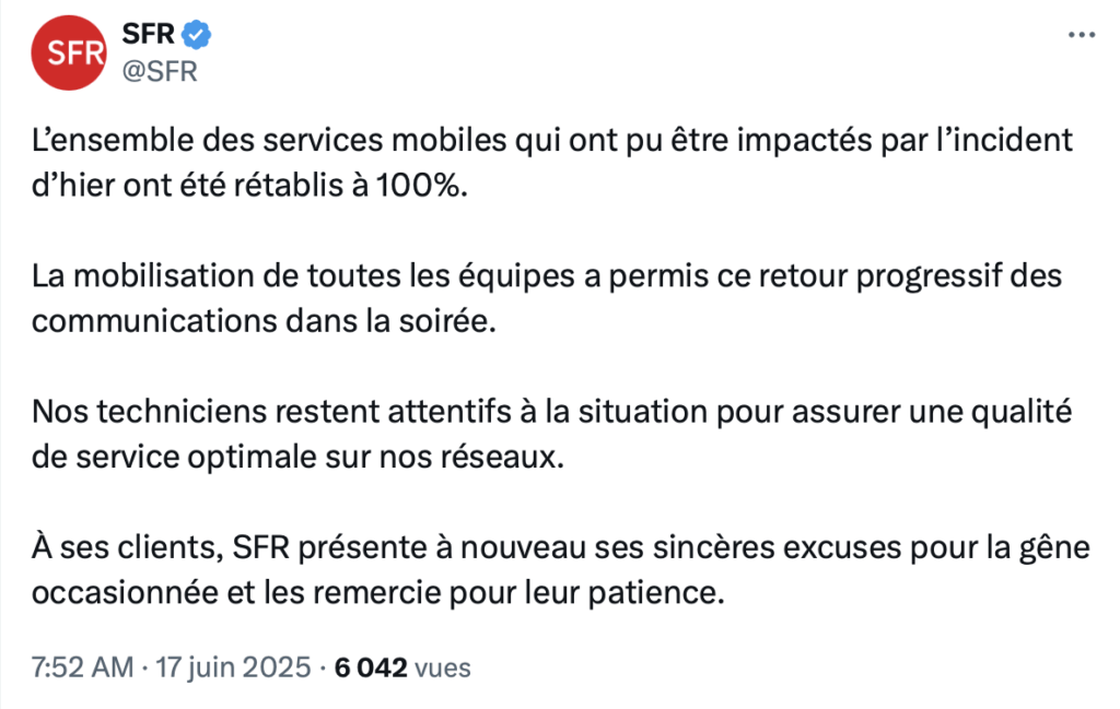 Le tweet de SFR.
