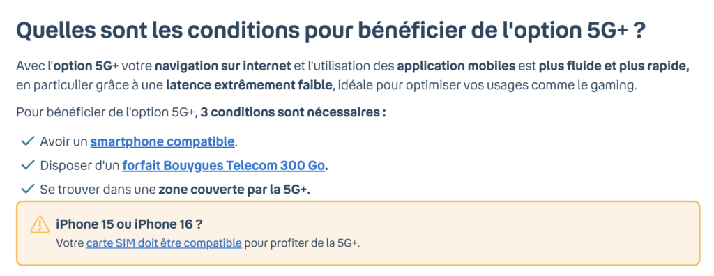 Les options pour activer la 5G+ chez Bouygues Telecom. Les options pour activer la 5G+ chez Bouygues Telecom.