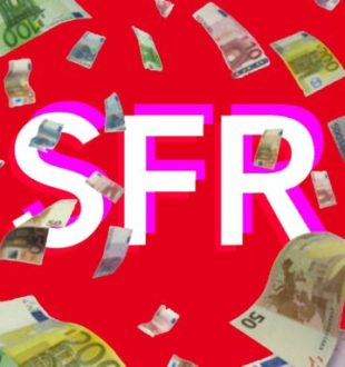 Une pluie d'argent sur le logo SFR. // Source : Numerama Une pluie d'argent sur le logo SFR. // Source : Numerama