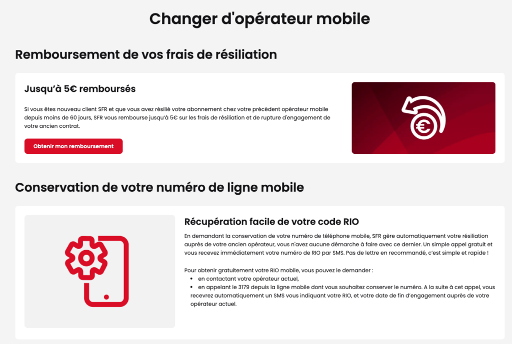 SFR rembourse les frais de résiliation mobiles de Bouygues Telecom // Source : Capture Numerama