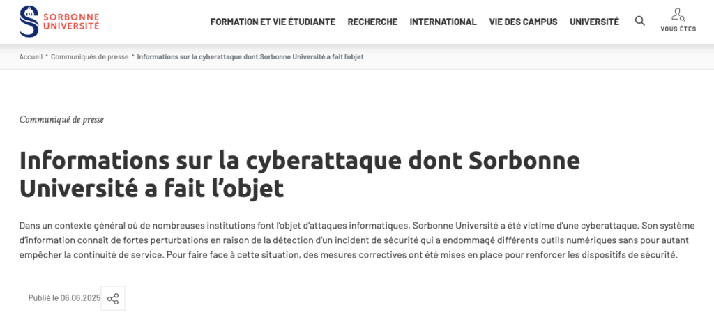Le communiqué de presse de l'Université Sorbonne // Source : Capture Numerama Le communiqué de presse de l'Université Sorbonne // Source : Capture Numerama