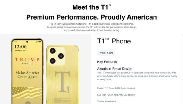 Le site de Trump Mobile ne revendique plus de fabrication américaine // Source : Capture Numerama Le site de Trump Mobile ne revendique plus de fabrication américaine // Source : Capture Numerama