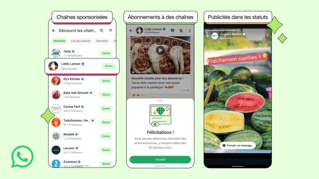 L'intégration des publicités dans WhatsApp // Source : WhatsApp L'intégration des publicités dans WhatsApp // Source : WhatsApp