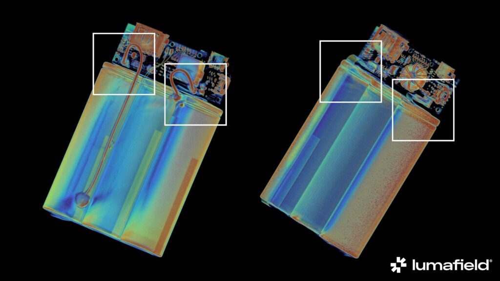 Lumafield a analysé des batteries concernées par le rappel et d'autres qui n'en font pas partie // Source : Lumafield Lumafield a analysé des batteries concernées par le rappel et d'autres qui n'en font pas partie // Source : Lumafield
