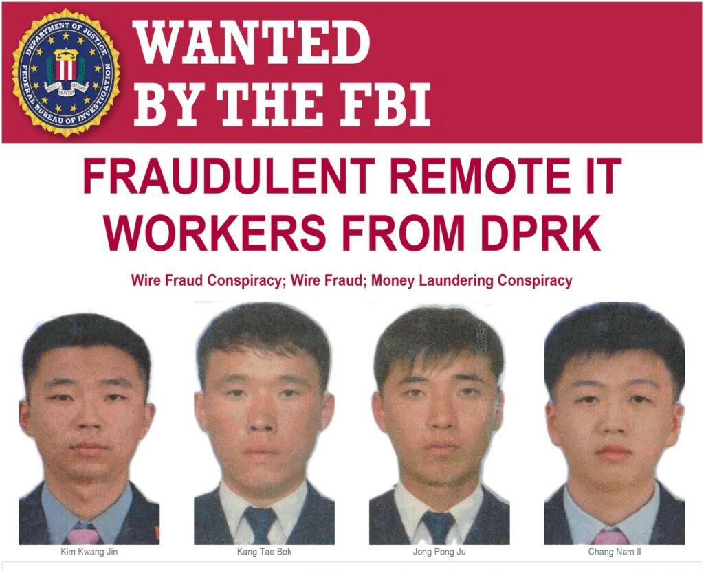 Quatre ressortissants nord-coréens, inculpés de cinq chefs d'accusation de fraude électronique et de blanchiment d'argent // Source : FBI, 30 juin 2025 Quatre ressortissants nord-coréens, inculpés de cinq chefs d'accusation de fraude électronique et de blanchiment d'argent // Source : FBI, 30 juin 2025