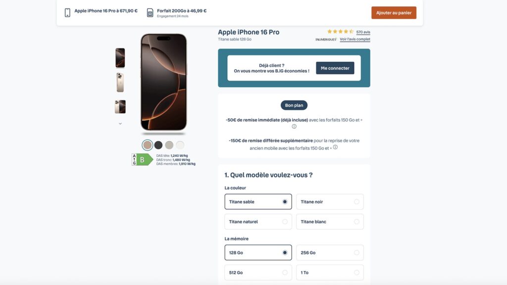 Pour toute souscription à un forfait Avantage smartphone de Bouygues Telecom, l'iPhone 16 Pro est à prix réduit // Source : Bouygues Telecom Pour toute souscription à un forfait Avantage smartphone de Bouygues Telecom, l'iPhone 16 Pro est à prix réduit // Source : Bouygues Telecom