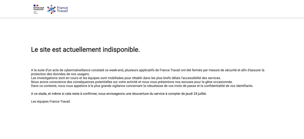 Message d'incident affiché lors d'une visite sur la plateforme Kairos le 23 juillet 2025 // Source : Numerama Message d'incident affiché lors d'une visite sur la plateforme Kairos le 23 juillet 2025 // Source : Numerama