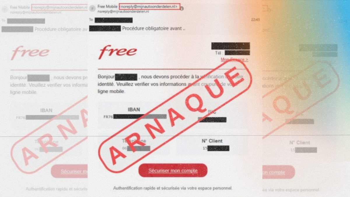 Free Arnaque mail // Source : Montage Numerama Free Arnaque mail // Source : Montage Numerama