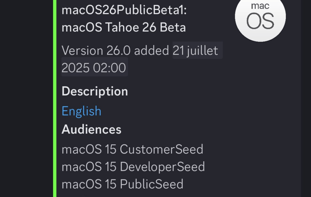 Les bots Discord qui surveillent l'activité des serveurs Apple ont bien vu la publication de la bêta 1 publique. Les bots Discord qui surveillent l'activité des serveurs Apple ont bien vu la publication de la bêta 1 publique.