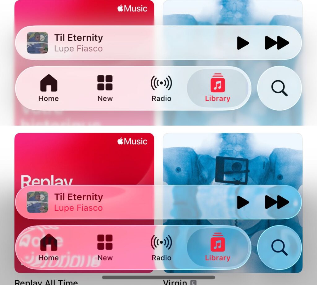 L'application Musique dans iOS 26 bêta 3 et iOS 26 bêta 4.