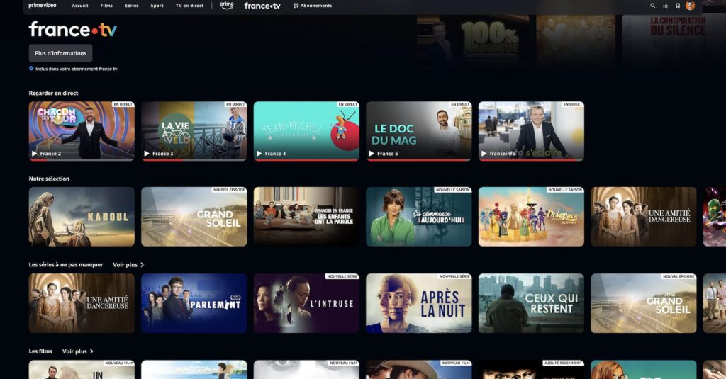 Voici à quoi ressemble l'intégration de France.tv dans Prime Video // Source : Capture Numerama Voici à quoi ressemble l'intégration de France.tv dans Prime Video // Source : Capture Numerama