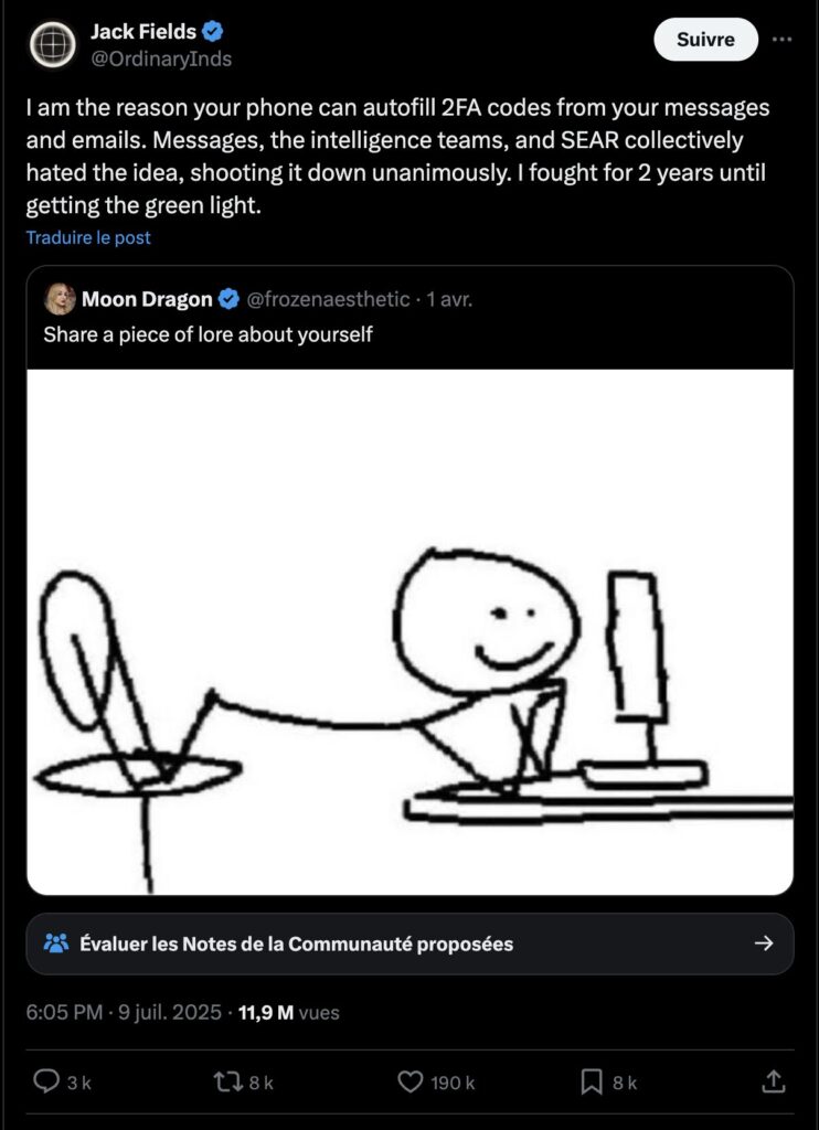 Dans ce très populaire tweet, Jack Fields prétend avoir inventé une fonction chez Apple Dans ce très populaire tweet, Jack Fields prétend avoir inventé une fonction chez Apple