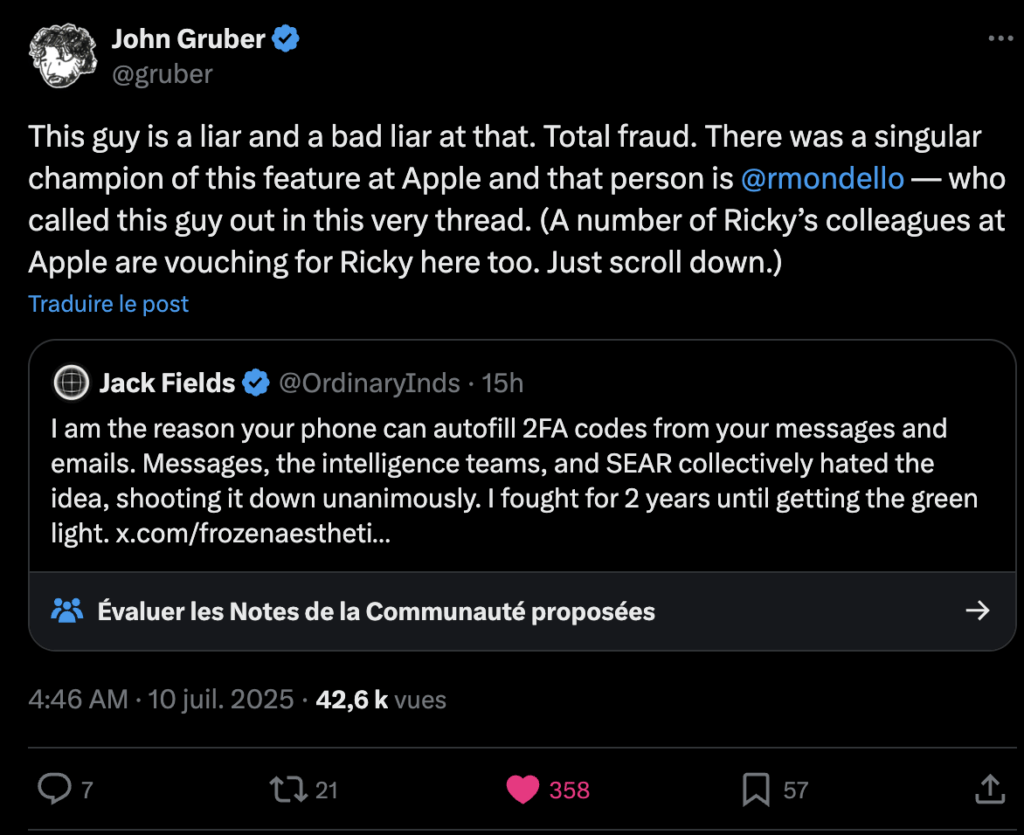 John Gruber dénonce aussi un mensonge.