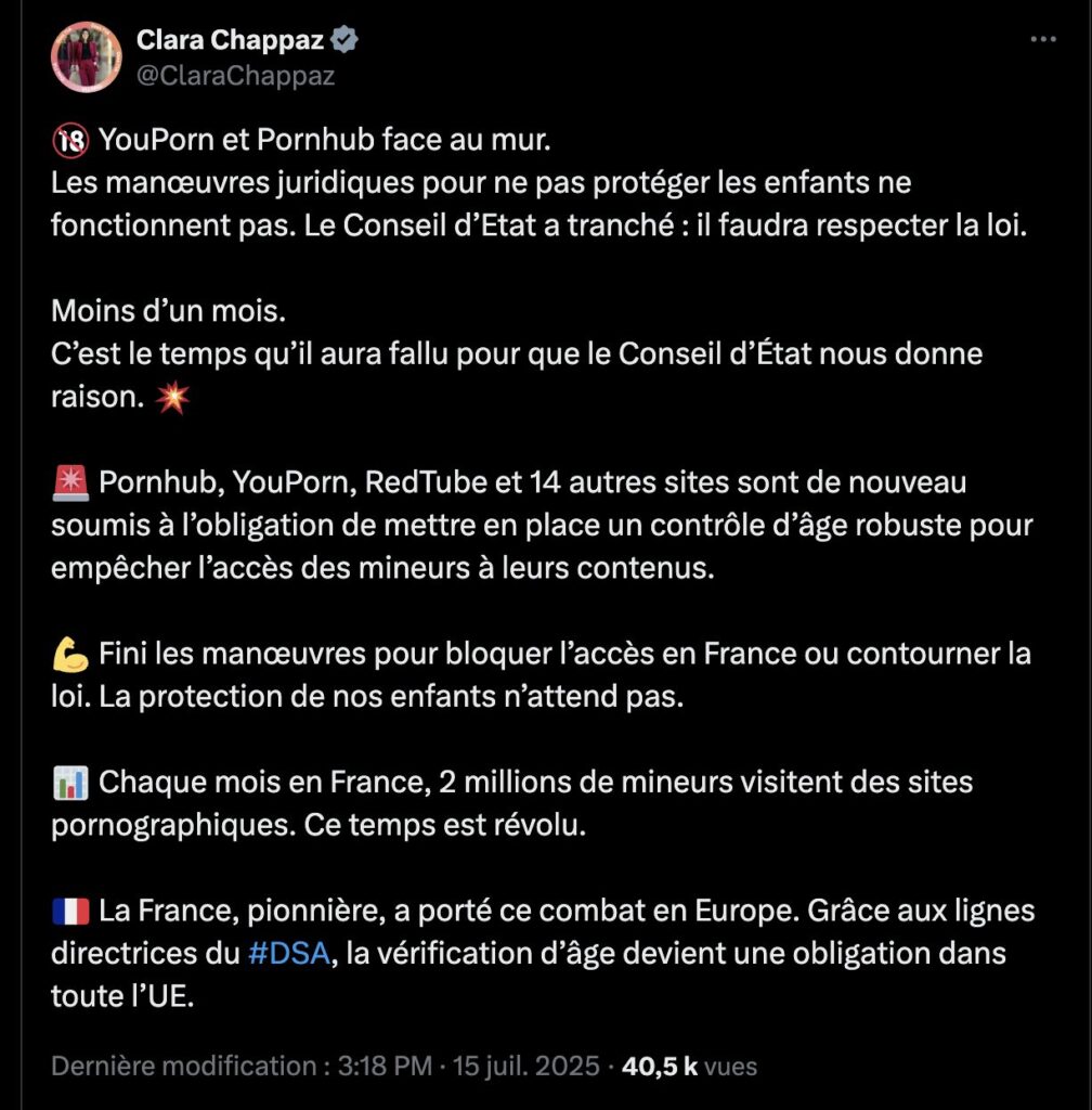 Sur X, la ministre du numérique s'est vivement félicitée de la décision du Conseil d'État.