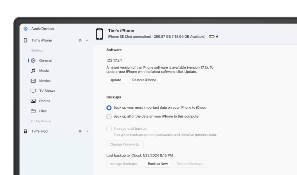 L'application Appareils Apple sur Windows permet de sauvegarder son iPhone sur un PC. L'application Appareils Apple sur Windows permet de sauvegarder son iPhone sur un PC.