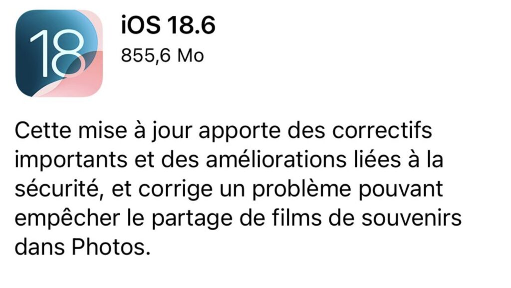 Le changelog très court d'iOS 18.6. Le changelog très court d'iOS 18.6.