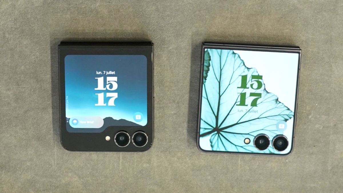 L'écran des Z Flip 6 et Z Flip FE à gauche, celui du Z Flip 7 à droite. // Source : Numerama L'écran des Z Flip 6 et Z Flip FE à gauche, celui du Z Flip 7 à droite. // Source : Numerama