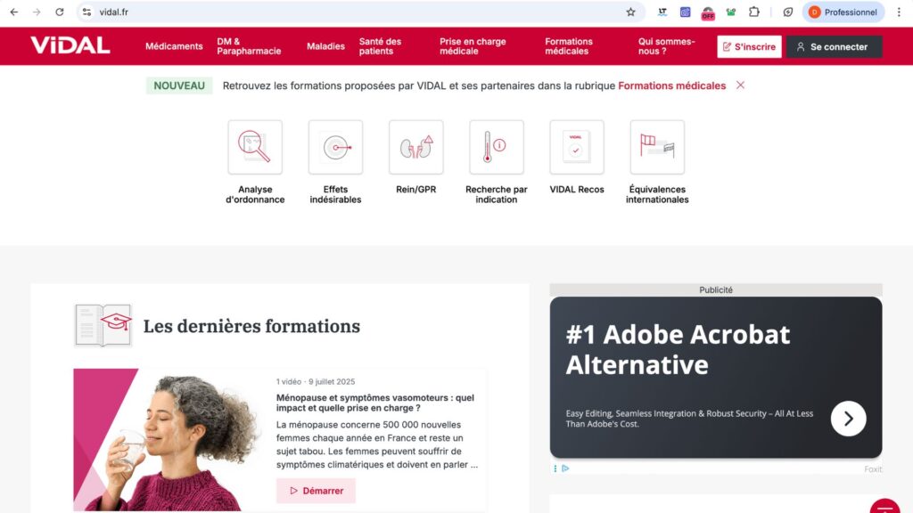 Interface du site Vidal // Source : Capture d'écran -Diane Hassoun Interface du site Vidal // Source : Capture d'écran -Diane Hassoun