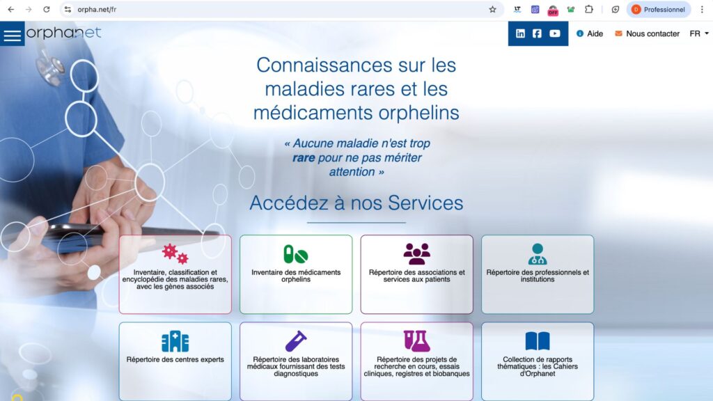 Interface du site d'Orphanet // Source : Capture écran-Diane Hassoun Interface du site d'Orphanet // Source : Capture écran-Diane Hassoun
