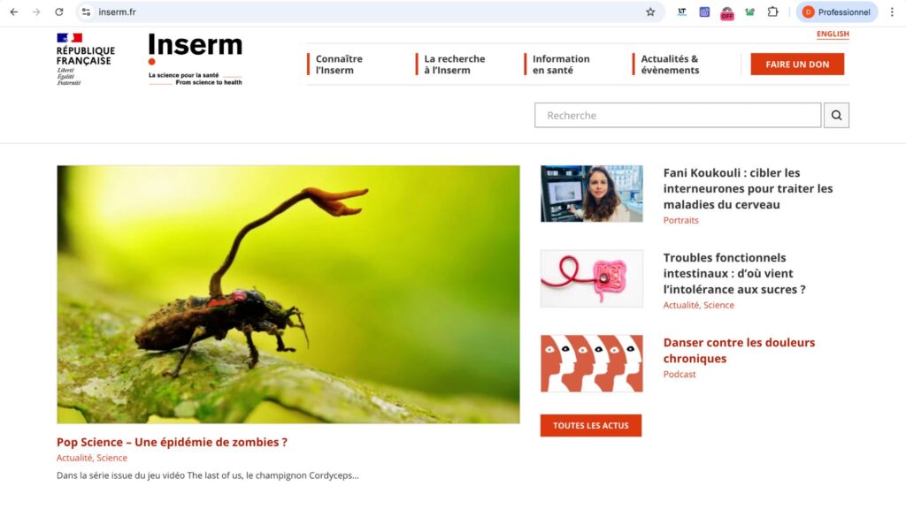 Interface du site de l'Inserm // Source : Capture écran-Diane Hassoun Interface du site de l'Inserm // Source : Capture écran-Diane Hassoun