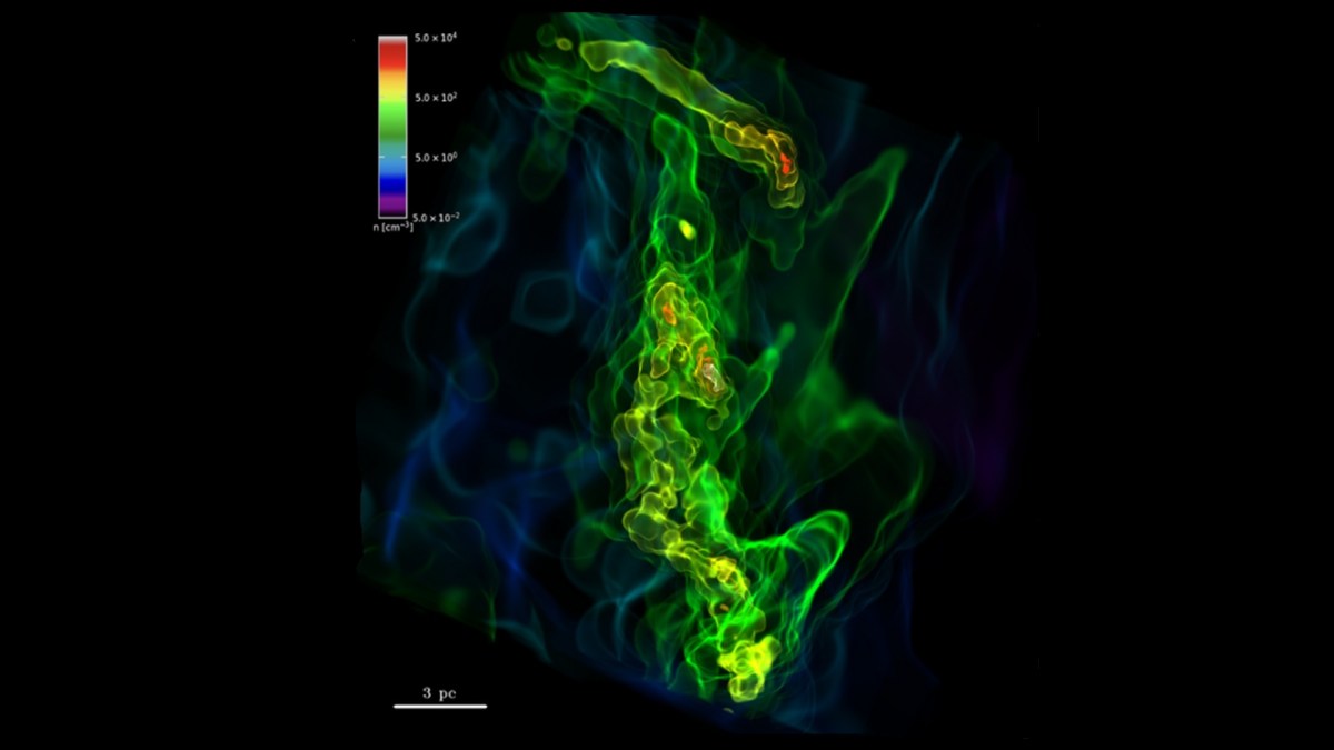 Vue en 3D du nuage primordial. // Source : ASIAA/Meng-Yuan Ho & Pei-Cheng Tung Vue en 3D du nuage primordial. // Source : ASIAA/Meng-Yuan Ho & Pei-Cheng Tung