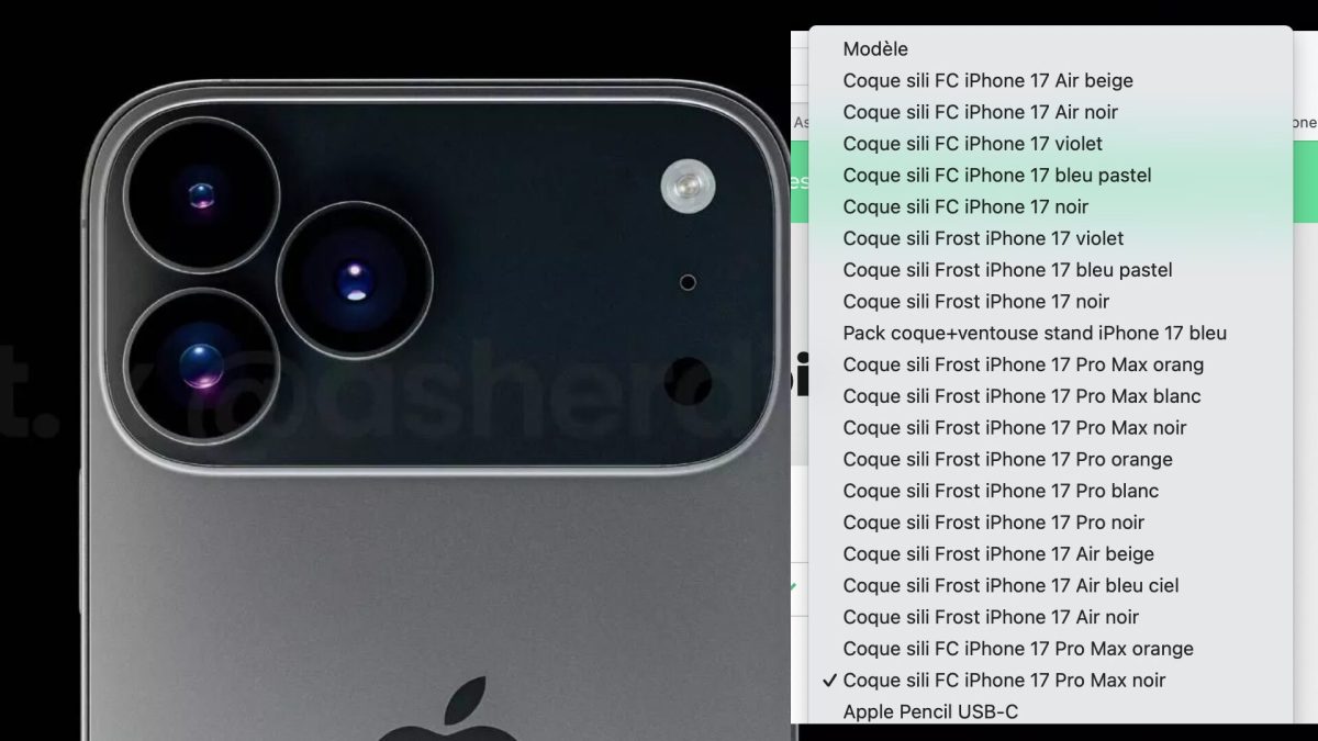 Sur le site de SFR, cette liste présente des coques pour iPhone 17. // Source : Numerama