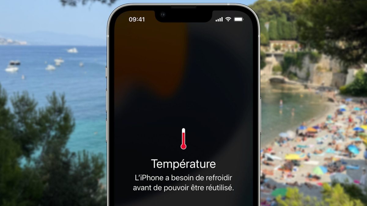 Un iPhone en pleine surchauffe sur la plage. // Source : Numerama