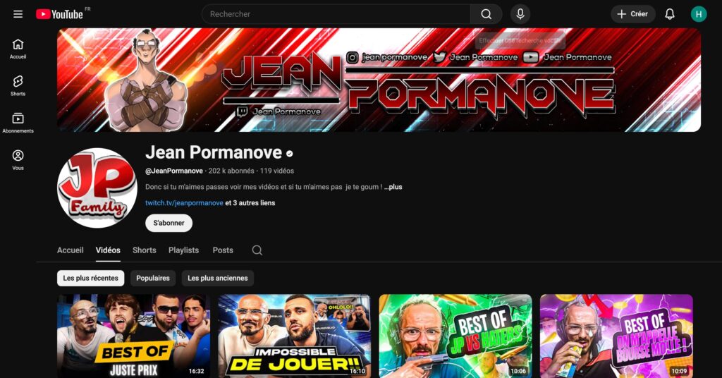 La chaîne YouTube de Jean Pormanove // Source : Capture Numerama La chaîne YouTube de Jean Pormanove // Source : Capture Numerama