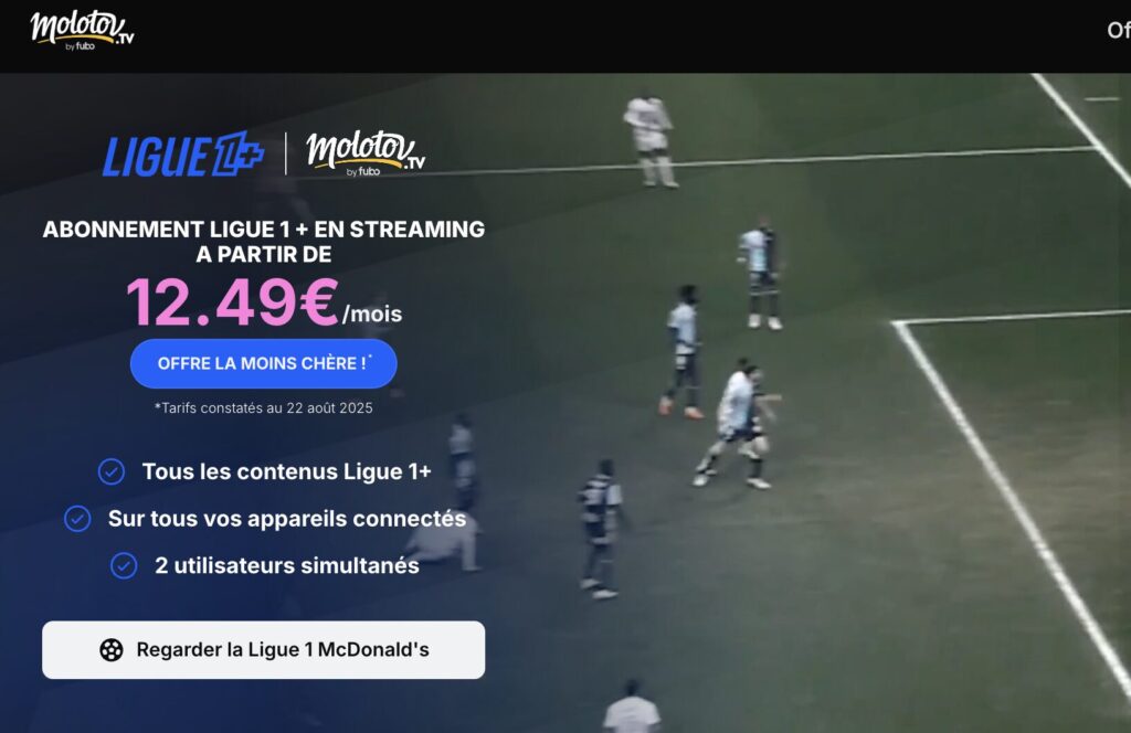 Molotov revendique l'offre la moins chère pour Ligue 1+ Molotov revendique l'offre la moins chère pour Ligue 1+