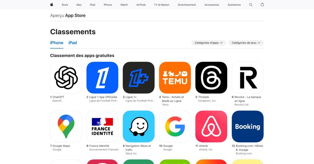 Dans le classement des applications les plus téléchargées sur l'App Store, ChatGPT est première et Grok..., 27ème // Source : Capture Numerama Dans le classement des applications les plus téléchargées sur l'App Store, ChatGPT est première et Grok..., 27ème // Source : Capture Numerama