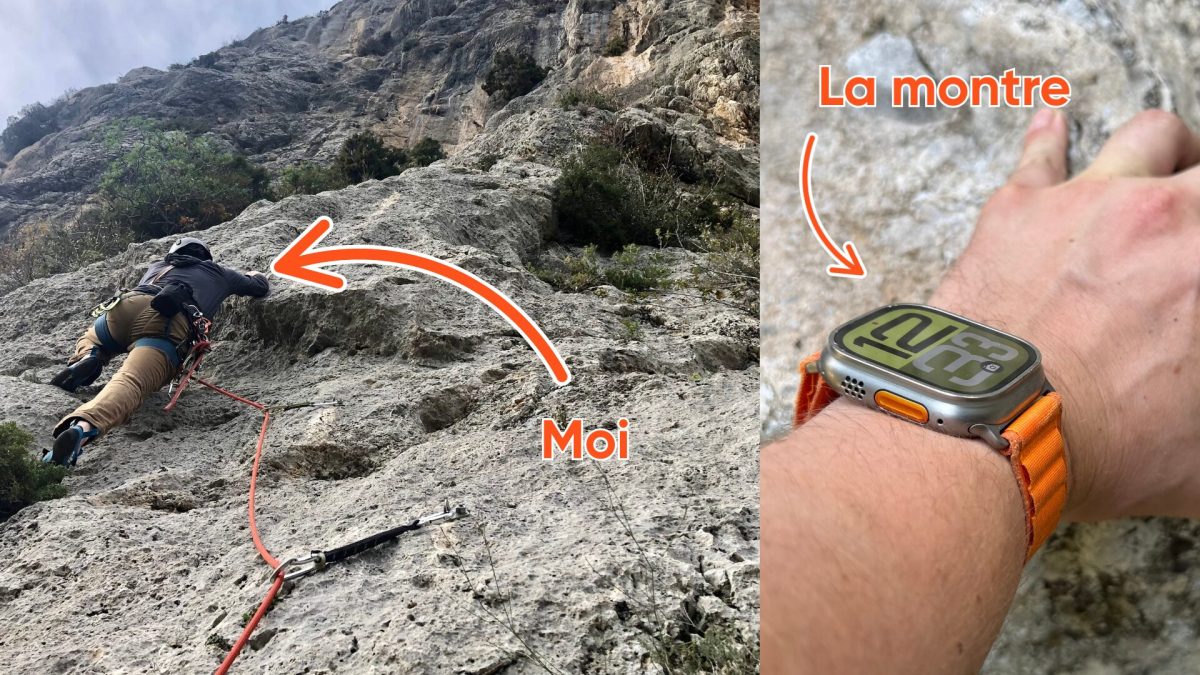 L'Apple Watch Ultra et son rocher // Source : Numerama L'Apple Watch Ultra et son rocher // Source : Numerama