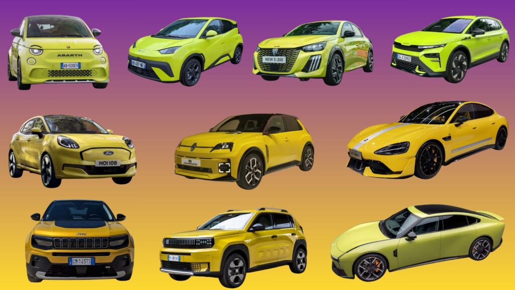 Echantillon des voitures électriques lancées en jaune  // Source : Montage coloré de Raphaelle Baut