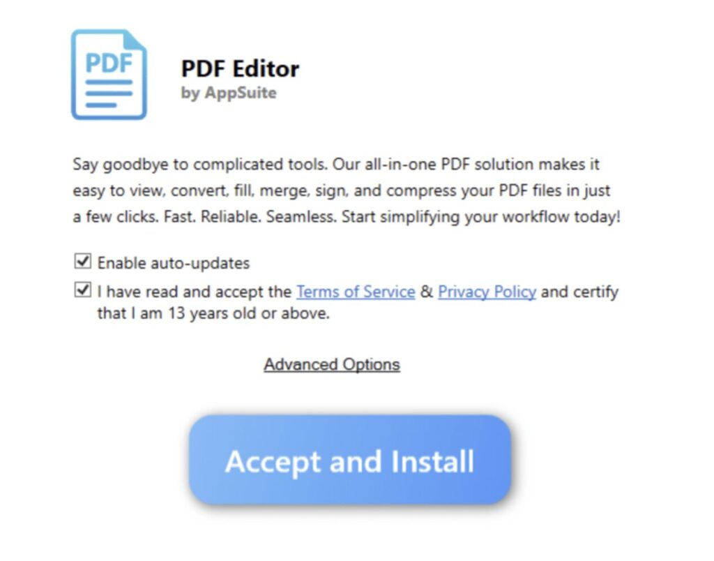 PDF Editor by AppSuite était disponible en téléchargement sur plus de 50 domaines. // Source : TrueSec