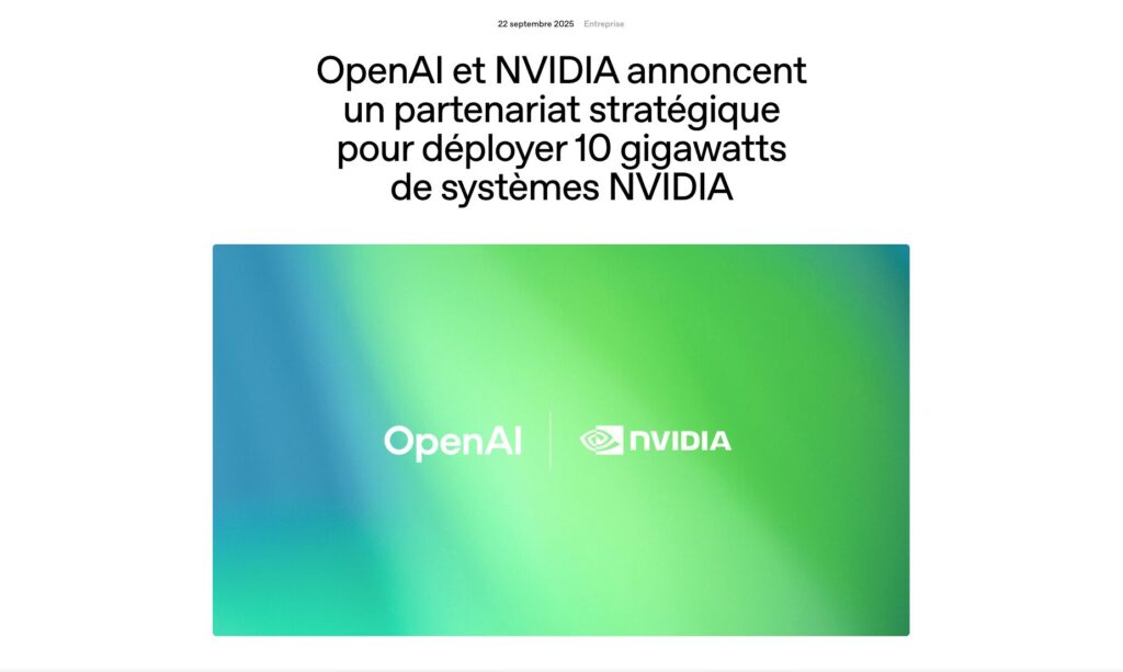 Les deux géants de la tech ont signé « une lettre d’intention pour un partenariat stratégique historique ». // Source : Nvidia et OpenAI Les deux géants de la tech ont signé « une lettre d’intention pour un partenariat stratégique historique ». // Source : Nvidia et OpenAI