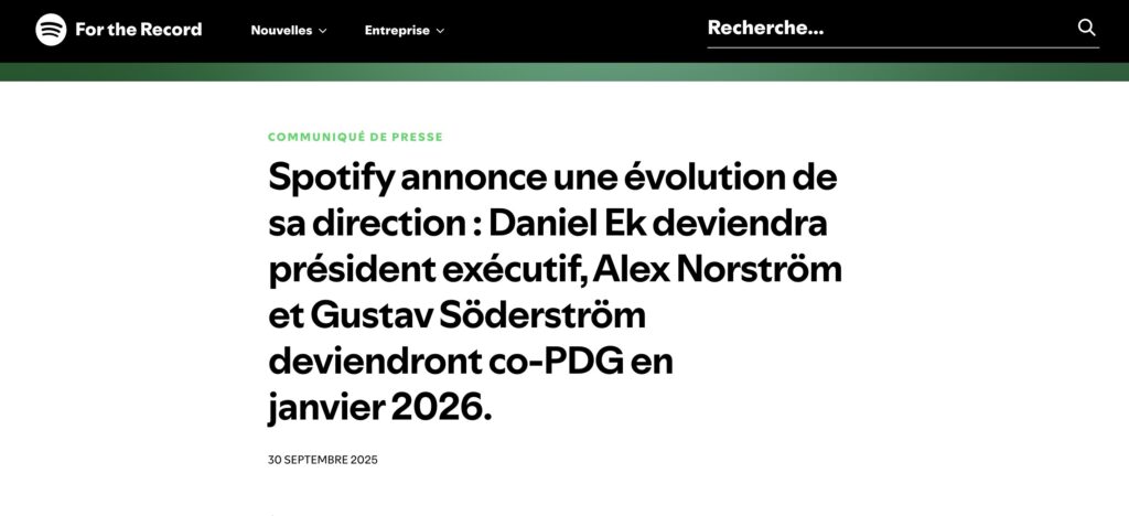 Spotify a annoncé la nouvelle via un communiqué. // Source : Spotify Spotify a annoncé la nouvelle via un communiqué. // Source : Spotify