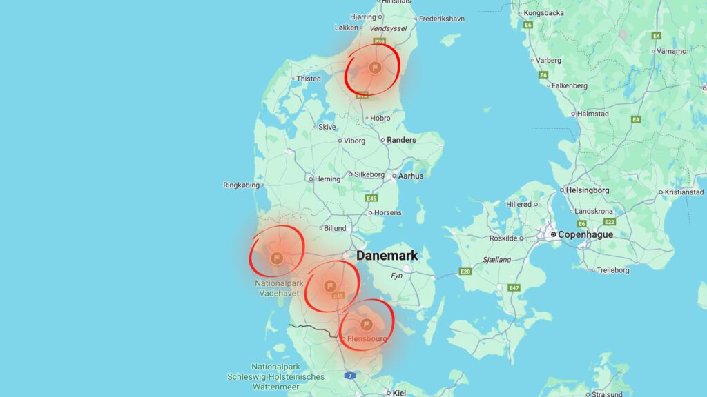 Des drones d’origine inconnue avaient survolé quatre aéroports danois dans la nuit du mercredi 24 au jeudi 25 septembre 2025. // Source : Google Maps Des drones d’origine inconnue avaient survolé quatre aéroports danois dans la nuit du mercredi 24 au jeudi 25 septembre 2025. // Source : Google Maps