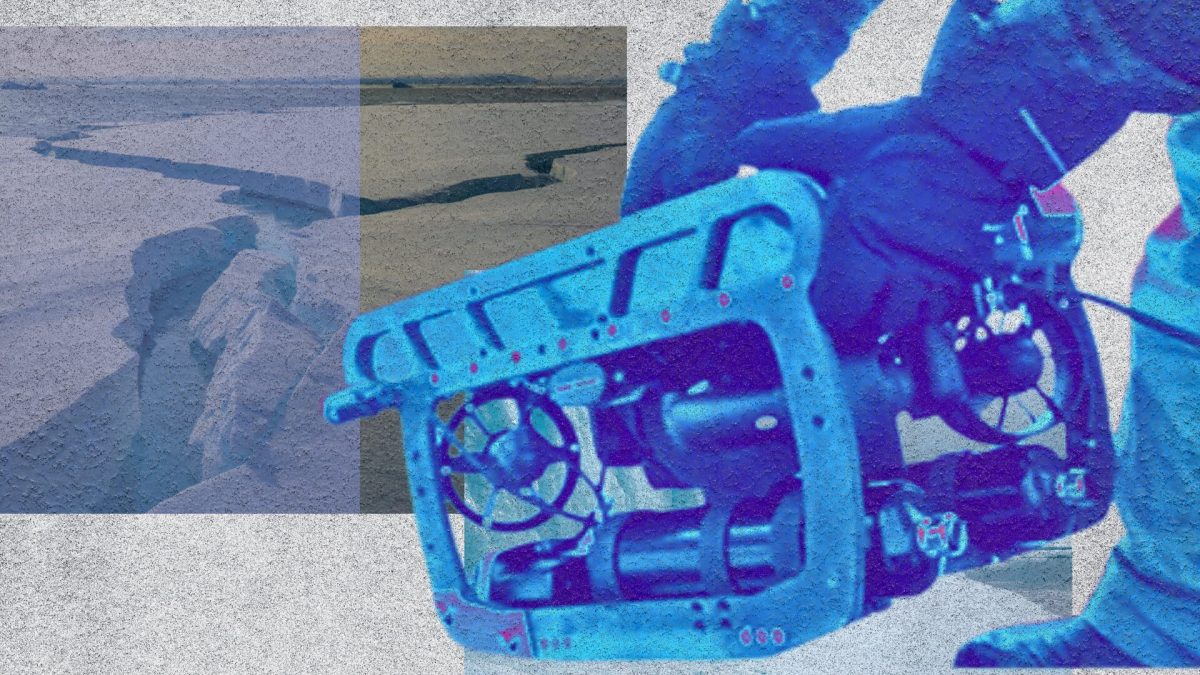 Ce drone subaquatique permet de connaître l'épaisseur de la glace à distance et l'Armée française y voit une formidable opportunité dans l'Arctique // Source : Montage Numerama
