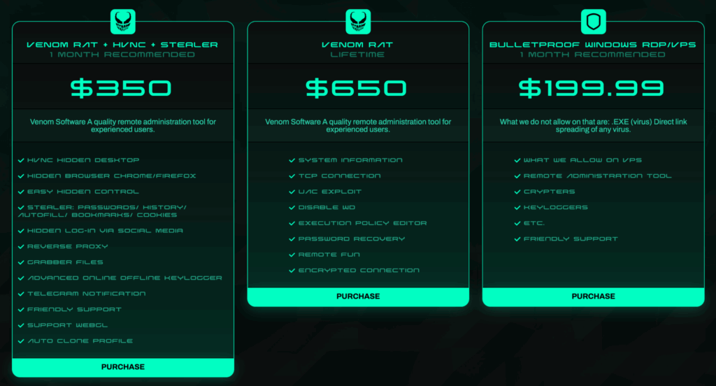 Capture d'écran d'un forum du Dark Web où est mis en vente VenomRat comme Ransomware as a service // Source : Kaspersky Capture d'écran d'un forum du Dark Web où est mis en vente VenomRat comme Ransomware as a service // Source : Kaspersky