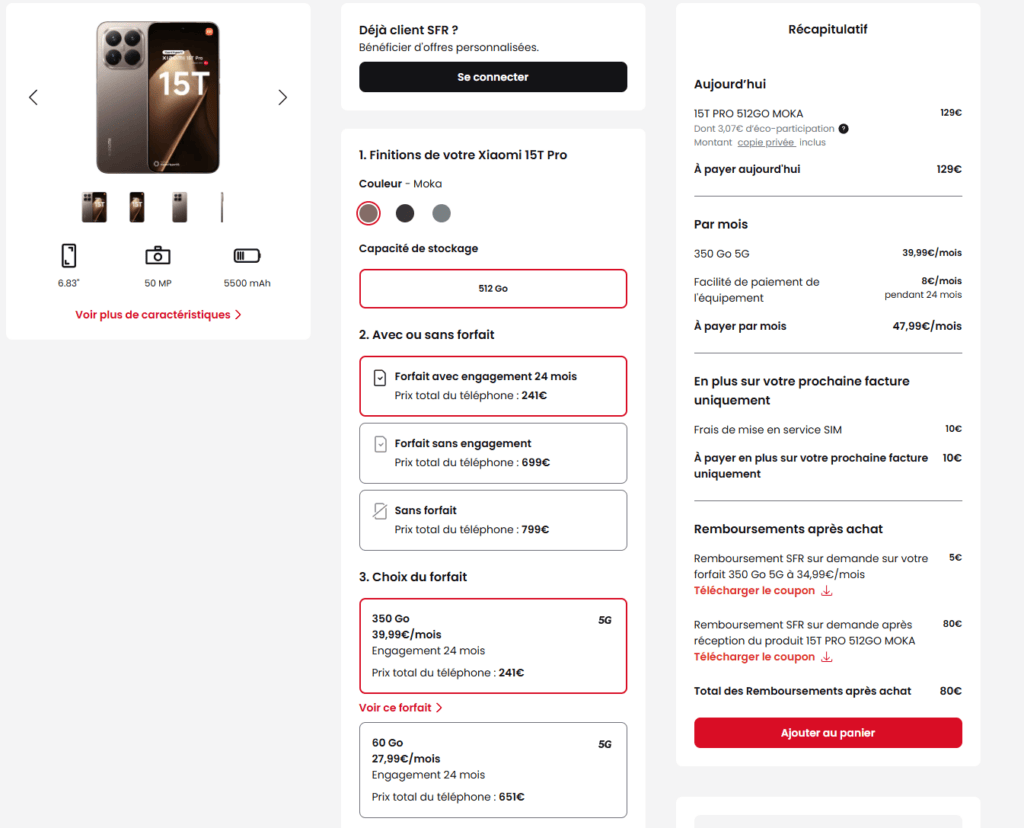 Le Xiaomi 15T Pro à 49 € chez SFR Le Xiaomi 15T Pro à 49 € chez SFR