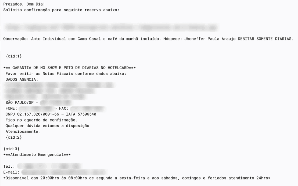 Exemple d'un mail de phishing provenant de la campagne récente de RevengeHotels // Source : Kaspersky Exemple d'un mail de phishing provenant de la campagne récente de RevengeHotels // Source : Kaspersky
