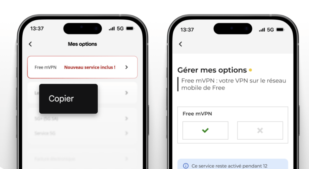 L'option Free mVPN. L'option Free mVPN.