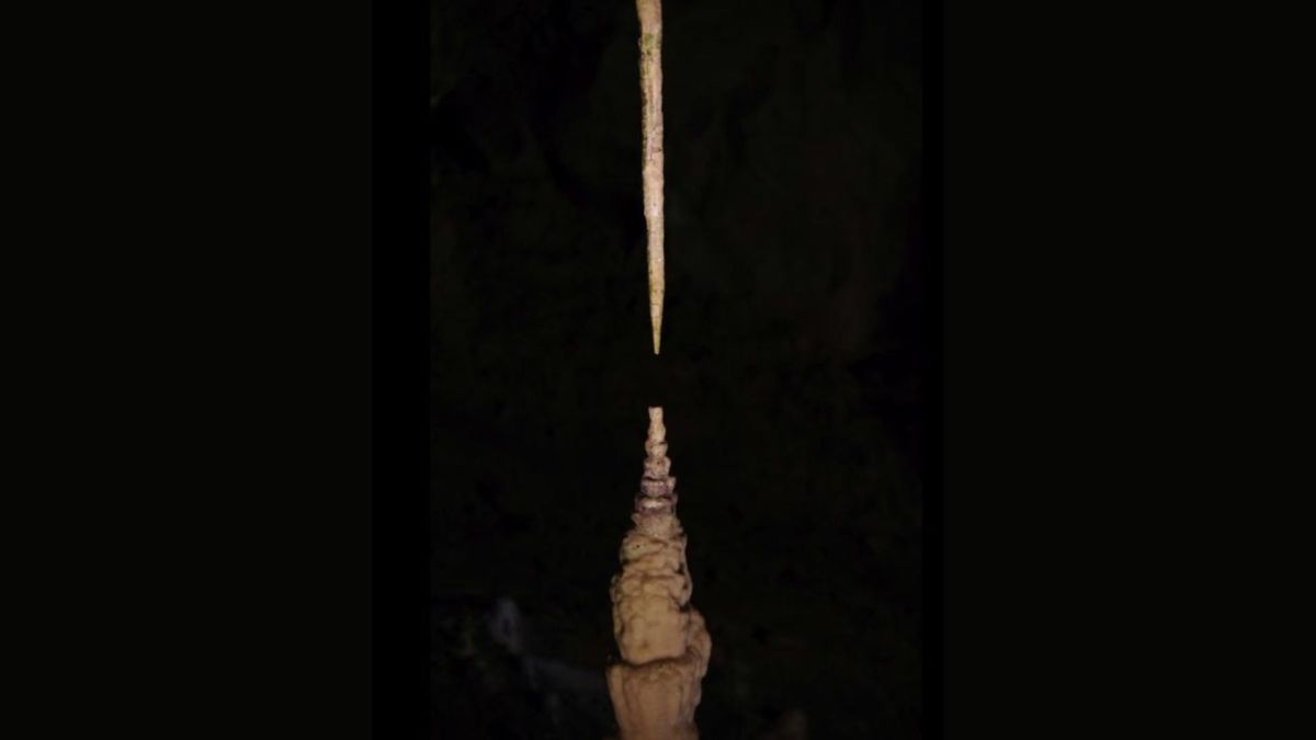 Une paire de stalactites et de stalagmites des grottes de Punkva, en Tchéquie. // Source : Piotr Szymczak Une paire de stalactites et de stalagmites des grottes de Punkva, en Tchéquie. // Source : Piotr Szymczak