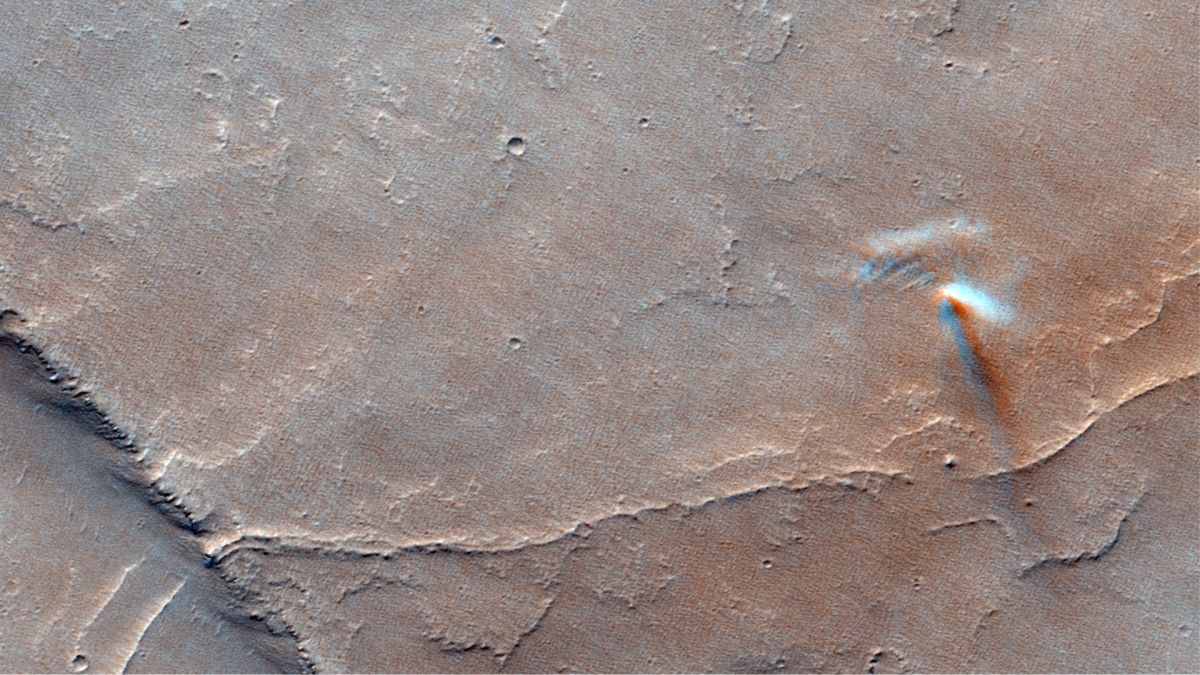Détection d'un tourbillon de poussière sur Mars par la sonde ExoMars TGO // Source : ESA Détection d'un tourbillon de poussière sur Mars par la sonde ExoMars TGO // Source : ESA