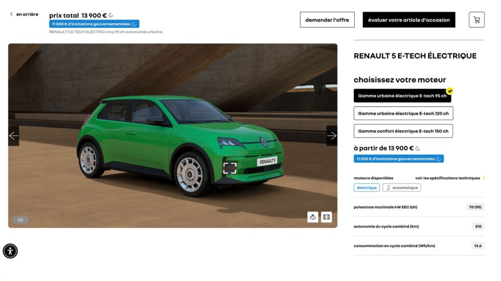 Le configurateur de la Renault 5 en Italie avec des prix alléchants // Source : Renault (site italien) Le configurateur de la Renault 5 en Italie avec des prix alléchants // Source : Renault (site italien)