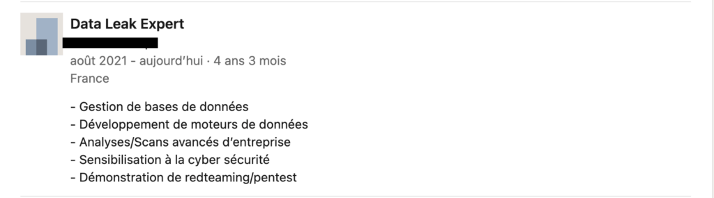 Sur LinkedIn, le principal suspect se présentait comme un expert en fuite de données // Source : LinkedIn