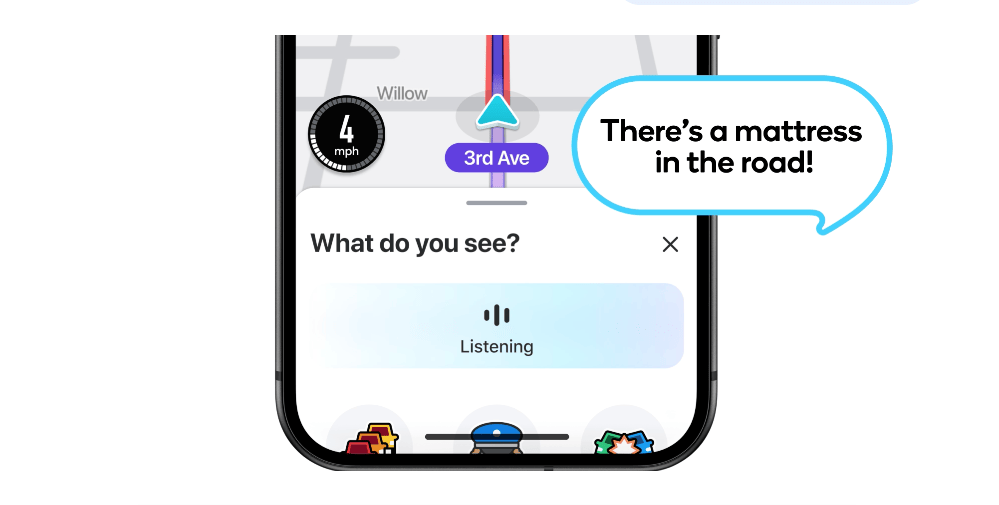 Dans cet exemple, l'utilisateur signale la présence d'un matelas sur la route.  // Source : Waze 