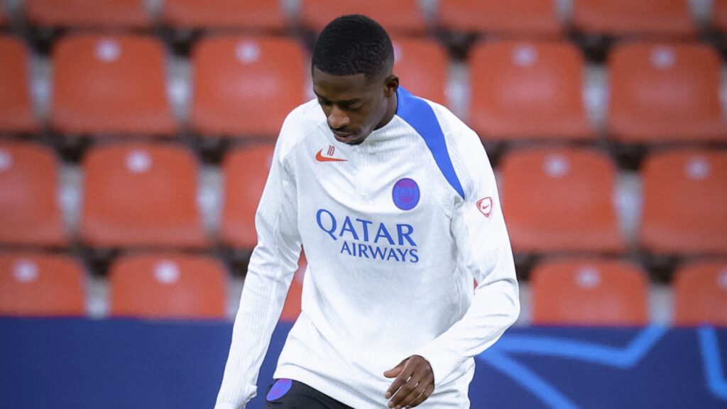 Ousmane Dembélé à l'entraînement avec le PSG // Source : Compte X du PSG