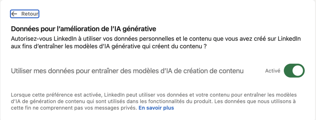 Attention, l'option est activée par défaut // Source : LinkedIn Attention, l'option est activée par défaut // Source : LinkedIn