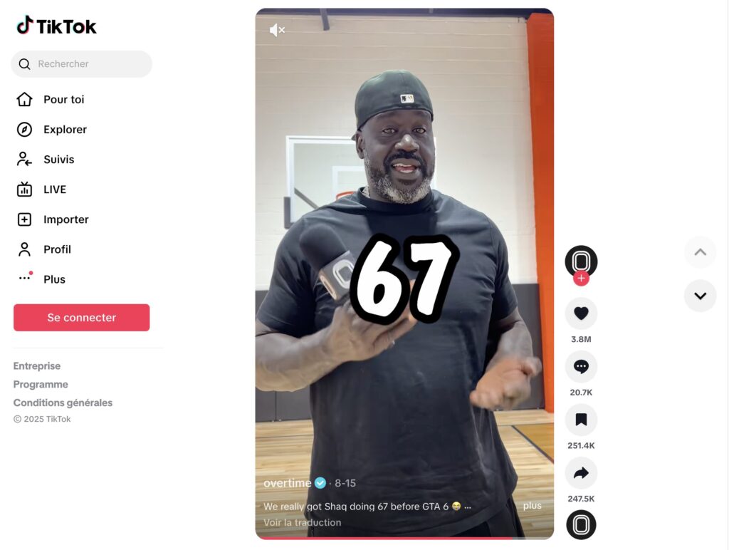 Même Shaquille O’Neal s’y est mis, apparaissant dans une vidéo mentionnant le fameux « 6-7 » -- tout en admettant ne pas vraiment savoir ce que ça veut dire.  // Source : Overtime - TikTok