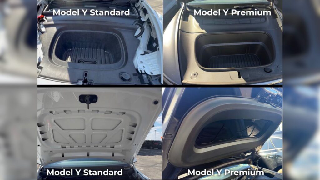 Le frunk du Model Y Standard est moins qualitatif et pratique que celui du modèle Premium // Source : Tesla Newswire via X Le frunk du Model Y Standard est moins qualitatif et pratique que celui du modèle Premium // Source : Tesla Newswire via X